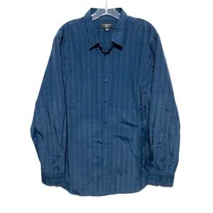 Attention Modern Fit Button Shirt Blue Black Plaid Mens XL Cotton Polyester